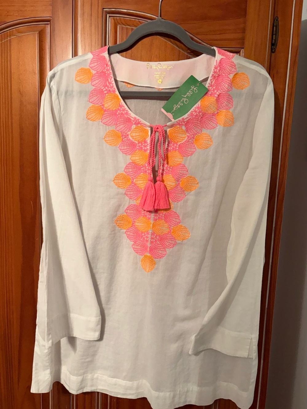 Lilly Pulitzer White Tunic with Pink & Orange Embroidery